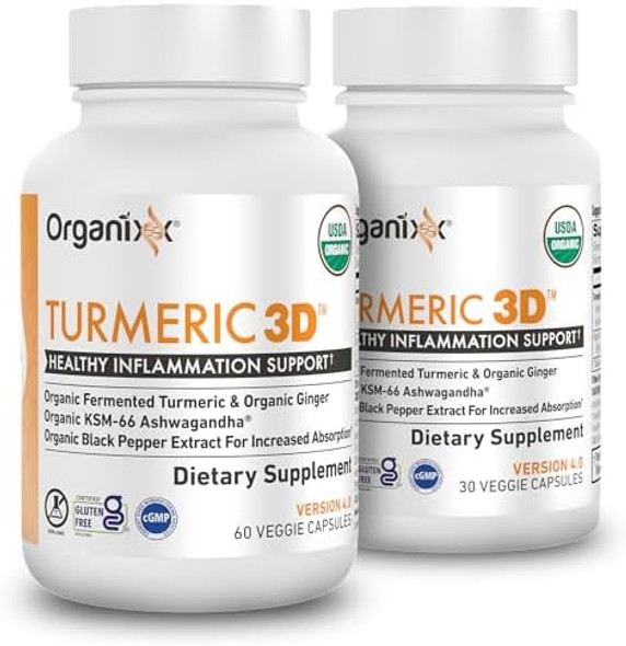 Organixx Usda Organic Turmeric Curcumin Supplement With Ashwagandha, Vitamin D, Turmeric & Ginger – Fermented For Maximum Bioavailability, 60 Count + 30 Count Organixx Usda Organic Turmeric Curcumin Supplement With Ashwagandha, Vitamin D, Turmeric & Ginger – Fermented For Maximum Bioavailability, 60 Count + 30 Count
