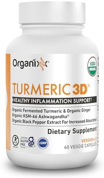 Organixx Usda Organic Turmeric Curcumin Supplement With Ashwagandha, Vitamin D, Turmeric & Ginger – Fermented For Maximum Bioavailability, 60 Count (Pack Of 3) Organixx Usda Organic Turmeric Curcumin Supplement With Ashwagandha, Vitamin D, Turmeric & Ginger – Fermented For Maximum Bioavailability, 60 Count (Pack Of 3)