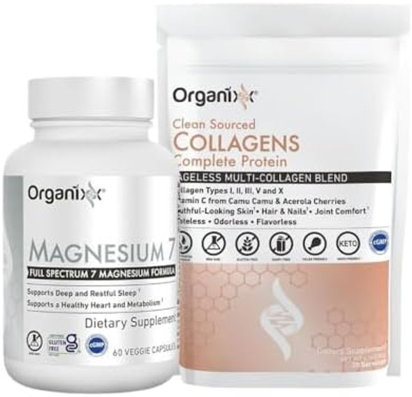 Organixx Magnesium Glycinate (60 Caps) & Collagen Peptides Powder (20 Servings) Bundle Organixx Magnesium Glycinate (60 Caps) & Collagen Peptides Powder (20 Servings) Bundle