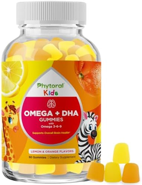 Phytoral Kids Omega Dha Gummies - Fatty Acids Omega 3 6 9 With Vitamin C For Brain, Immunity & Vision - Nutritional Dha For Kids For Healthy Nervous System & Focus Support - Fish  & Vegan - 60 Chews Phytoral Kids Omega Dha Gummies - Fatty Acids Omega 3 6 9 With Vitamin C For Brain, Immunity & Vision - Nutritional Dha For Kids For Healthy Nervous System & Focus Support - Fish  & Vegan - 60 Chews