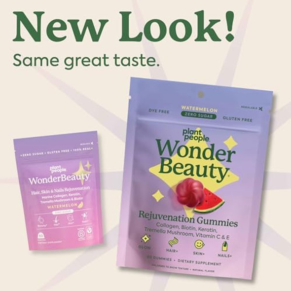 Plant People Wonderbeauty Hair, Skin & Nails Rejuvenation Gummies With Tremella Mushroom, Marine Collagen Peptides, Keratin, & Biotin – Watermelon Flavor, 60 Gummies Plant People Wonderbeauty Hair, Skin & Nails Rejuvenation Gummies With Tremella Mushroom, Marine Collagen Peptides, Keratin, & Biotin – Watermelon Flavor, 60 Gummies