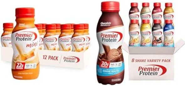 Premier Protein Shake Minis Caramel 22G Protein 120 Calorie Pack Of 12 & Protein Shake 8 Flavor Variety Pack 30G Protein 24 Vitamins & Minerals Premier Protein Shake Minis Caramel 22G Protein 120 Calorie Pack Of 12 & Protein Shake 8 Flavor Variety Pack 30G Protein 24 Vitamins & Minerals