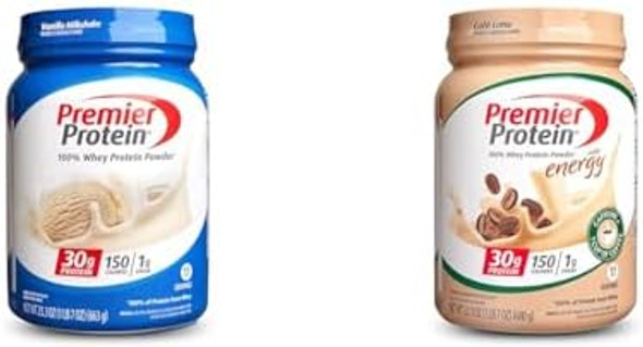 Premier Protein Powder Vanilla & Cafe Latte, 30G Protein, 1G Sugar, 17 Servings, 100% Whey, Keto, Gluten , 23.3 & 23.9 Ounces Premier Protein Powder Vanilla & Cafe Latte, 30G Protein, 1G Sugar, 17 Servings, 100% Whey, Keto, Gluten , 23.3 & 23.9 Ounces