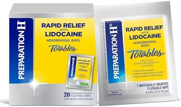 Preparation H Rapid Relief Hemorrhoid Wipes With Lidocaine, Numbing Relief For Swelling, Pain, Burning And Itching - 20 Count Preparation H Rapid Relief Hemorrhoid Wipes With Lidocaine, Numbing Relief For Swelling, Pain, Burning And Itching - 20 Count