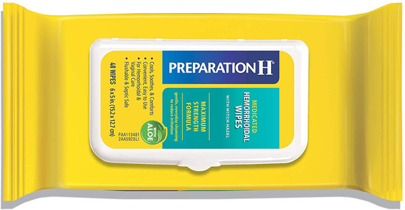 Preparation H (48 Count) Flushable Medicated Hemorrhoid Wipes, Maximum Strength Relief With Witch Hazel And Aloe, Pouch (Pack Of 3) Preparation H (48 Count) Flushable Medicated Hemorrhoid Wipes, Maximum Strength Relief With Witch Hazel And Aloe, Pouch (Pack Of 3)