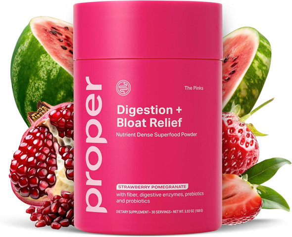 Proper Proper, The Pinks Digestion And Bloat Relief. Drink Mix With Gut Health Probiotics, Prebiotics, Beet Root & Enzymes For Digestive Support. Bloating And Microbiome Supplement For Women And Men