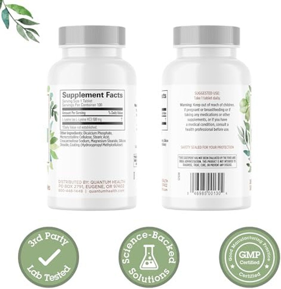 Quantum Health L-Lysine 500Mg Essential Amino Acid Supplement - Supports Collagen & Protein Synthesis, Bone Health, Muscle Recovery And Immune Health - Vegan Friendly - 100 Tablets Quantum Health L-Lysine 500Mg Essential Amino Acid Supplement - Supports Collagen & Protein Synthesis, Bone Health, Muscle Recovery And Immune Health - Vegan Friendly - 100 Tablets
