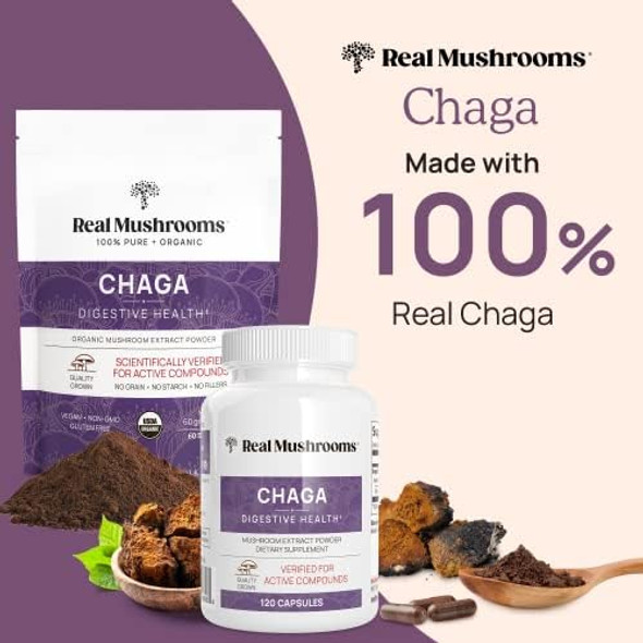 Real Mushrooms Ergothioneine (60Ct) And Chaga (120Ct) Bundle With Shiitake And Oyster Mushroom Extract - Longevity, Digestive Health - Vegan, Gluten , Non-Gmo - Natural Support For Healthy Aging