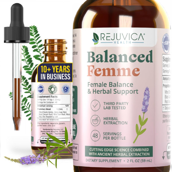 Rejuvica Health Balanced Femme - Advanced Female Balance Support Supplement - Liquid Delivery For Better Absorption - Vitex, Dong Quai, Black Cohosh, Maca Wild Yam & More Rejuvica Health Balanced Femme - Advanced Female Balance Support Supplement - Liquid Delivery For Better Absorption - Vitex, Dong Quai, Black Cohosh, Maca Wild Yam & More