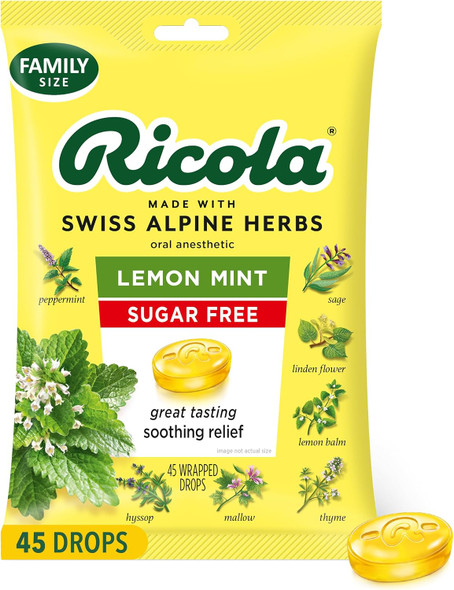 Ricola Sugar  Lemon Mint Throat Drops, 45 Count, Refreshing Relief From Minor Throat Irritations, Oral Anesthetic Ricola Sugar  Lemon Mint Throat Drops, 45 Count, Refreshing Relief From Minor Throat Irritations, Oral Anesthetic