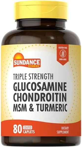 Sundance Glucosamine Chondroitin With Msm And Turmeric  80 Caplets  Triple Strength Formula  Non-Gmo And Gluten  Supplement Sundance Glucosamine Chondroitin With Msm And Turmeric  80 Caplets  Triple Strength Formula  Non-Gmo And Gluten  Supplement