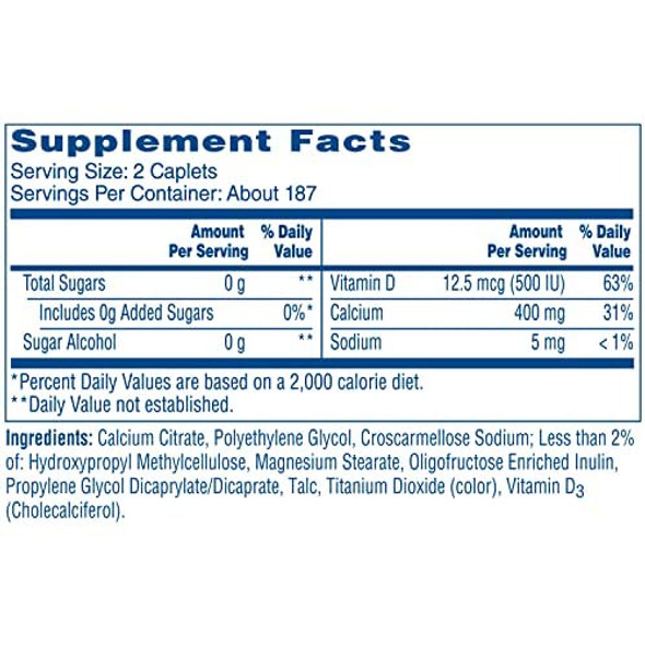 Citracal Petites, Highly Soluble, Easily Digested, 400 mg Calcium Citrate with 500 IU Vitamin D3, Bone Health Supplement for Adults 375 Caplets