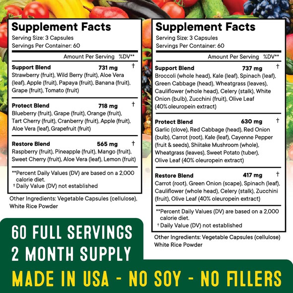 Superfood Fruit And Veggie Supplement - 360 Whole Super Fruit And Vegetable Supplements & Vitamin, Natural Energy Levels, With Olive Leaf Soy - 180 Count (Pack Of 2) Superfood Fruit And Veggie Supplement - 360 Whole Super Fruit And Vegetable Supplements & Vitamin, Natural Energy Levels, With Olive Leaf Soy - 180 Count (Pack Of 2)