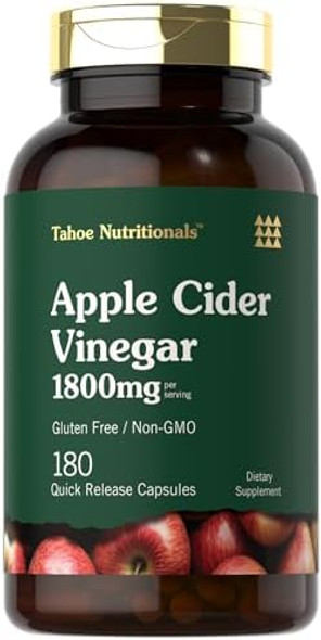 Tahoe Nutritionals Apple Cider Vinegar Capsules  1800Mg  180 Count  Non-Gmo, Gluten- Supplement Tahoe Nutritionals Apple Cider Vinegar Capsules  1800Mg  180 Count  Non-Gmo, Gluten- Supplement