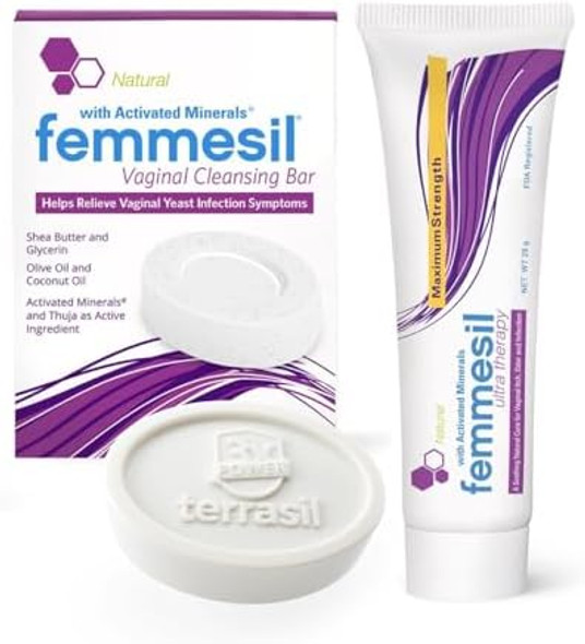 Femmesil Cream, Vaginal Yeast Infection Treatment For Women + Vaginal Soap Bar 2-Product Kit, Natural Antifungal Cream To Relieve Feminine Itch & Irritation (1Oz Tube & 75G Soap) Femmesil Cream, Vaginal Yeast Infection Treatment For Women + Vaginal Soap Bar 2-Product Kit, Natural Antifungal Cream To Relieve Feminine Itch & Irritation (1Oz Tube & 75G Soap)