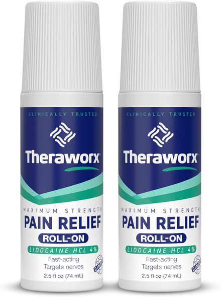Theraworx Maximum Strength Pain Relief Roll-On With Lidocaine, Fast-Acting - 2.5 Oz - 2 Count Theraworx Maximum Strength Pain Relief Roll-On With Lidocaine, Fast-Acting - 2.5 Oz - 2 Count