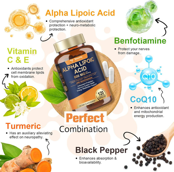 Totaria Alpha Lipoic Acid 600Mg With Benfotiamine 300Mg - Ala Supplement For Neuropathy Support Nerve Health & Antioxidant, Cell Energy, Metabolism And Anti-Aging, Non-Gmo, Gluten , Vegan 120 Counts Totaria Alpha Lipoic Acid 600Mg With Benfotiamine 300Mg - Ala Supplement For Neuropathy Support Nerve Health & Antioxidant, Cell Energy, Metabolism And Anti-Aging, Non-Gmo, Gluten , Vegan 120 Counts