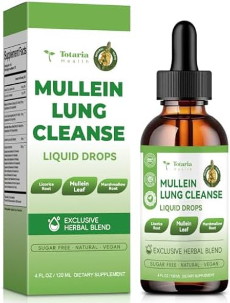 Totaria Mullein Drops For Lungs With Licorice, Marshmallow Root, Chlorophyll, 4 Fl.Oz Sugar  Mullein Drops For Lung Detox, Respiratory & Immune Wellness, Lung & Bronchial Cleanse For rs, No Alcohol