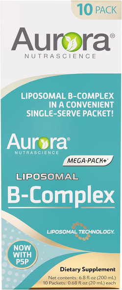 Vida Lifescience Aurora Nutrascience Mega-Liposomal B-Complex + Vitamin C, Supports Energy, Immune & Nervous System Health, Gluten , Non-Gmo, Sugar-, Orange Flavor, 10 Single Serve Packets