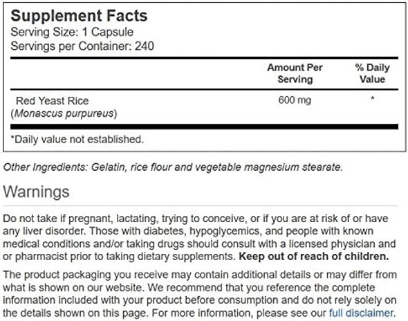 Vitacost Red Yeast Rice - 600 Mg - 240 Capsules Vitacost Red Yeast Rice - 600 Mg - 240 Capsules