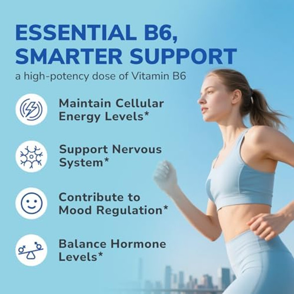 Vitalibre Vitamin B6 100Mg Tablets, High Potency, Bioactive Pyridoxine Hcl And Pyridoxal-5’-Phosphate, Supports Energy Metabolism & Nervous System Health, Vegan, 120 Ct Vitalibre Vitamin B6 100Mg Tablets, High Potency, Bioactive Pyridoxine Hcl And Pyridoxal-5’-Phosphate, Supports Energy Metabolism & Nervous System Health, Vegan, 120 Ct