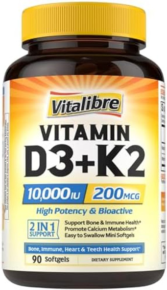 Vitalibre Vitamin D3 K2 Supplement 10000 Iu 90 Softgels And Magnesium Glycinate 420Mg With Vitamin D3 & B6 240 Capsules Vitalibre Vitamin D3 K2 Supplement 10000 Iu 90 Softgels And Magnesium Glycinate 420Mg With Vitamin D3 & B6 240 Capsules