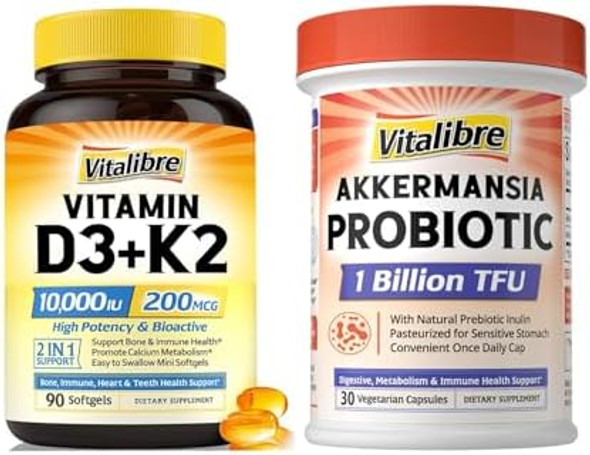 Vitalibre Vitamin D3 K2 10000 Iu D3 & Akkermansia Muciniphila Probiotic 1 Billion Tfu Vitalibre Vitamin D3 K2 10000 Iu D3 & Akkermansia Muciniphila Probiotic 1 Billion Tfu