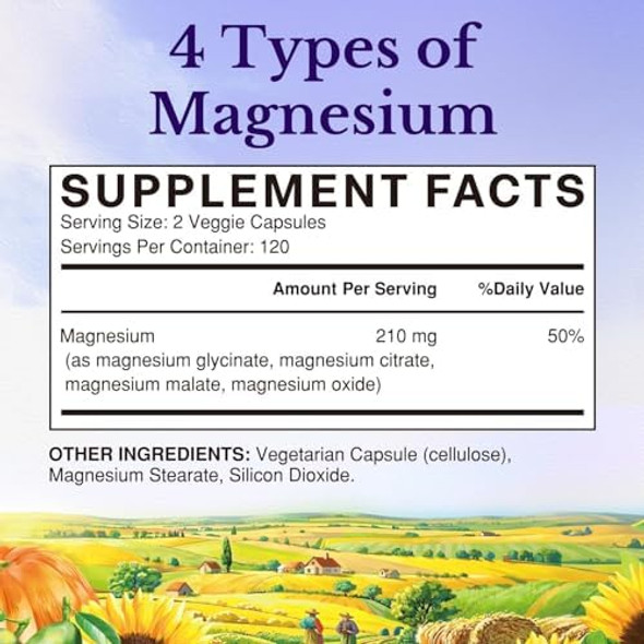 Vitalitown Magnesium Complex  Chelated Easily Absorbed Magnesium Glycinate Citrate Malate  Buffered  210Mg Elemental Mag  Sleep, Nerve, Muscle, Digestion, Energy  Non-Gmo 240 Veg Caps