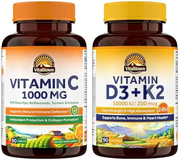Vitalitown Vitamin D3 K2 Supplement And Vitamin C Complex 1000Mg