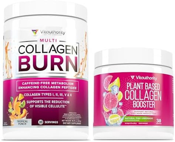 Vitauthority Multi Collagen Burn: Hydrolyzed Protein Peptides With Hyaluronic Acid And Vegan Collagen Powder For Women - Plant Based Collagen Supplement For Women
