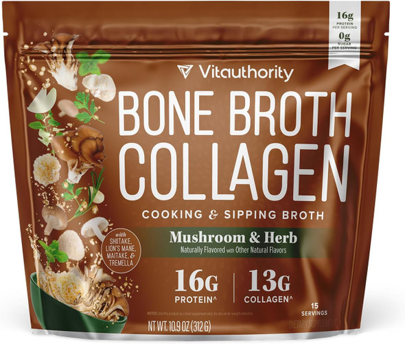 Vitauthority Bone Broth Collagen Powder 16G Collagen Protein Per Serving Supports Joints Skin Nails & Gut Health Made From Real Beef Bone Broth Savory Collagen For Hot Water Soups & Stews Beef Flavored 15 Servings