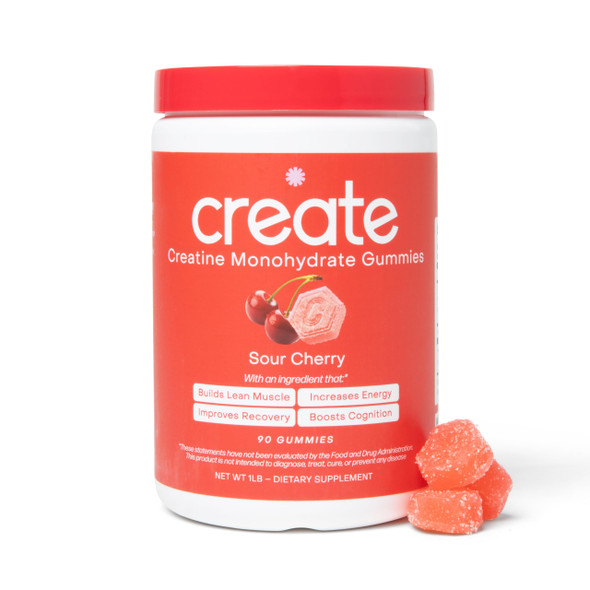 Create Creatine Monohydrate Gummies for Men & Women | 1.5g Creatine per Gummy for Muscle Strength Endurance Recovery & Focus | Vegan Non-GMO Gluten-Free | Premium Sour Cherry Flavor | 90 Count Create Creatine Monohydrate Gummies for Men & Women | 1.5g Creatine per Gummy for Muscle Strength Endurance Recovery & Focus | Vegan Non-GMO Gluten-Free | Premium Sour Cherry Flavor | 90 Count