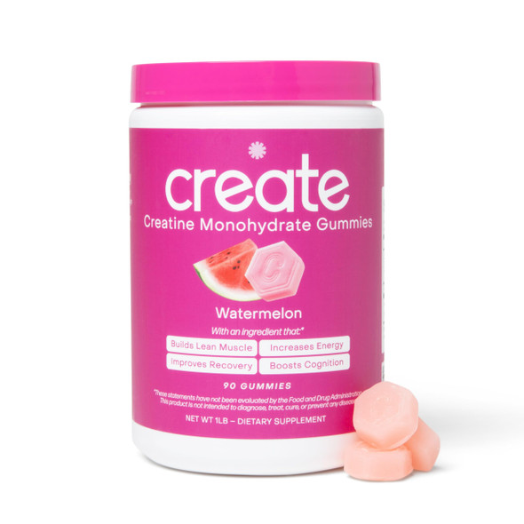 Create Creatine Monohydrate Gummies for Men & Women - Boost Focus Strength and Endurance Anti-Melting Formula Vegan Gluten-Free Non-GMO 1.5 Gram Creatine per Gummy (Watermelon 90 ct) Create Creatine Monohydrate Gummies for Men & Women - Boost Focus Strength and Endurance Anti-Melting Formula Vegan Gluten-Free Non-GMO 1.5 Gram Creatine per Gummy (Watermelon 90 ct)