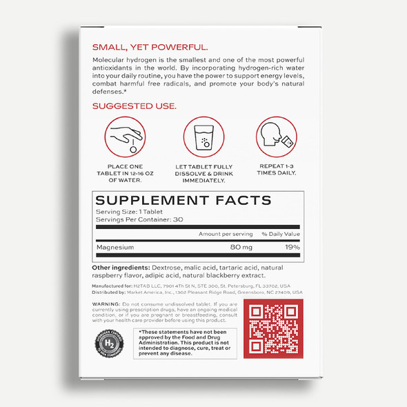 H2TAB  Molecular H2TAB Hydrogen Tablets with Magnesium -12 PPM Hydrogen Tablets for Drinking Water -Rich in Antioxidants Supports Cellular Health Recovery & Cognitive Function (30 Count Raspberry)