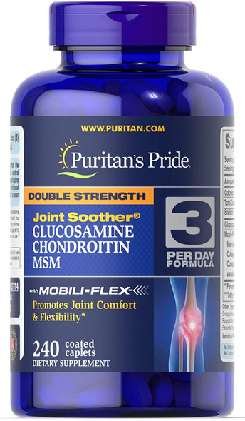 Puritans Pride Double Strength Glucosamine, Chondroitin and Msm Joint Soother, 240 Count