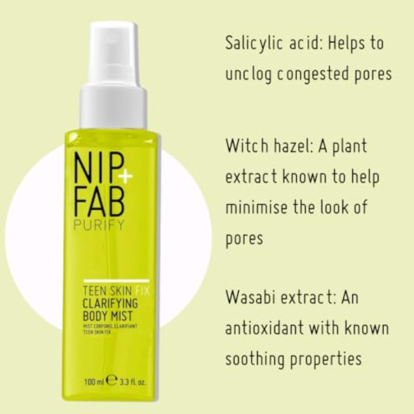 Nip+Fab Teen Skin Fix Clarifying Body Mist with Salicylic Acid & Witch Hazel, 3.38 fl oz