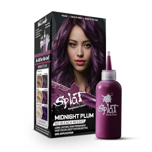 Splat Midnight Complete Kit Hair Dye Semi-Permanent Long Lasting Vegan and Cruelty- (Midnight Plum)