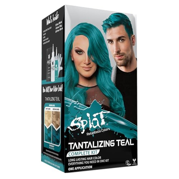 Splat Tantalizing Teal Semi Permanent Hair Dye Kit with Bleach, 1 Application, Includes Teal Hair Dye, Oxide & Bleach Powder, Vegan & Cruelty