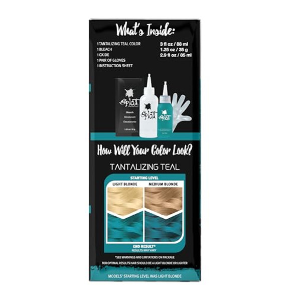 Splat Tantalizing Teal Semi Permanent Hair Dye Kit with Bleach, 1 Application, Includes Teal Hair Dye, Oxide & Bleach Powder, Vegan & Cruelty