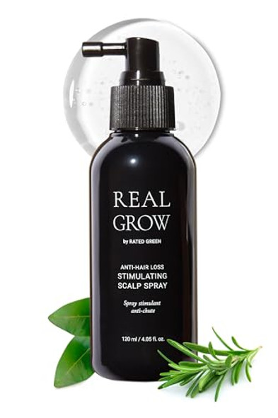 RATED GREEN REAL GROW Anti Hair Loss Stimulating Scalp Spray for Hair Growth, Korean Hair Care, Cold Brewed Organic Rosemary Water Spray for Thinning Hair, 6.06 Fl. Oz