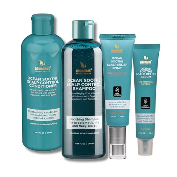 Abundant Natural Health Ocean Soothe Scalp Relief Complete Bundle with Highly Concentrated Magnesium Salt for Dry and Flaky Skin, Quick Absorption, All Natural and Fragrance- Scalp Treatment