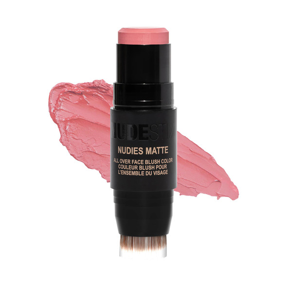 Nudestix Nudies Blush Stick – 3-in-1 Cream Blush for Cheeks, Eyes & Lips with Built-In Brush Soft Matte Finish for a Natural Flush Sunkissed Pink