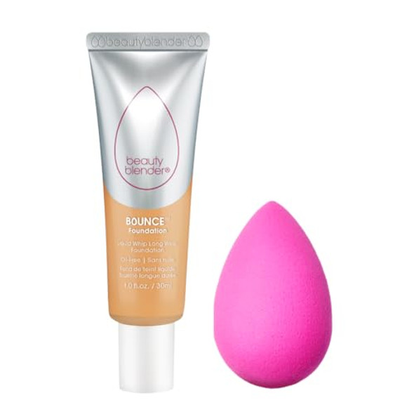 Beautyblender Bounce Liquid Whip Long Wear Foundation (3.35 W Med Golden) & Original Pink Beauty Blender Makeup Sponge Bundle