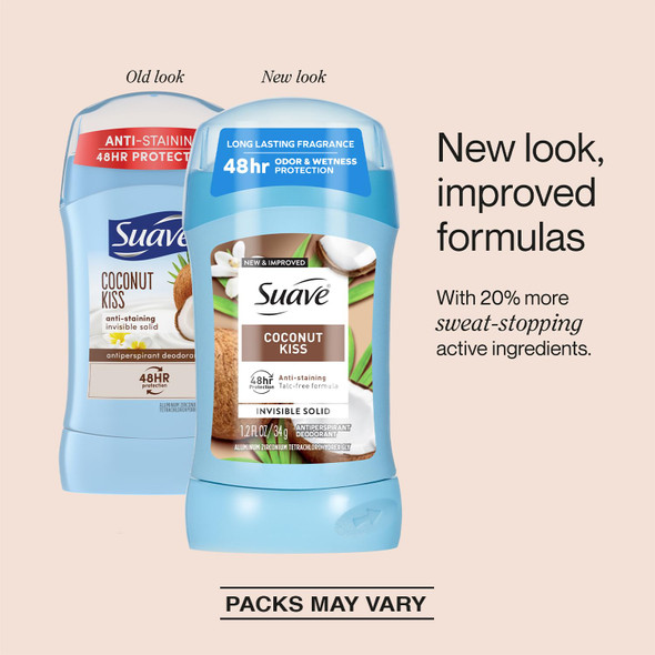 Suave Deodorant Invisible Solid, Coconut Kiss  2.6 oz
