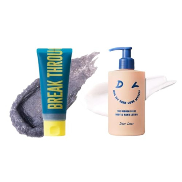 [Dear Doer] Break Body Scrub in Tube - Refreshingly Exfoliator for Clear Skin/The Silky Body & Hand Lotion Vegan 10.14 fl.oz - pH-Balanced, Non-Sticky Lotion