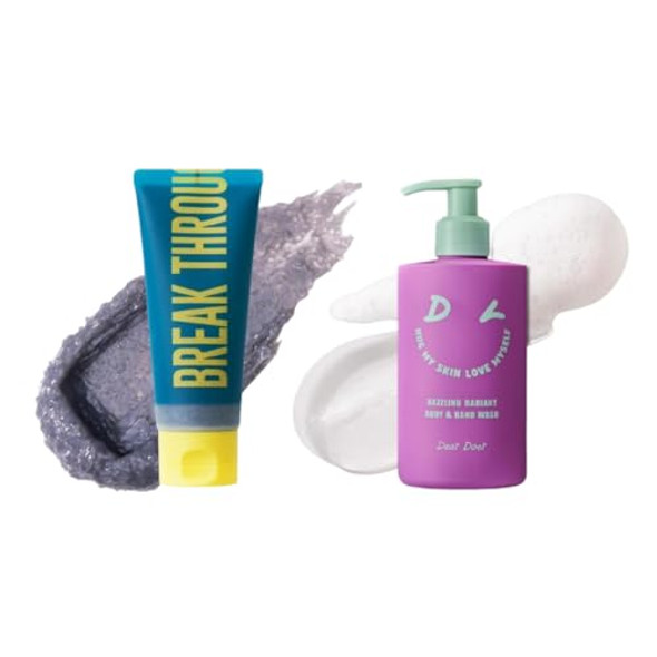 [Dear Doer] Break Body Scrub in Tube - Refreshingly Exfoliator for Clear Skin/Dazzling Radint Body & Hand Wash Vegan 10.14 fl oz - pH-Balanced 100% Plant-Based Surfactants