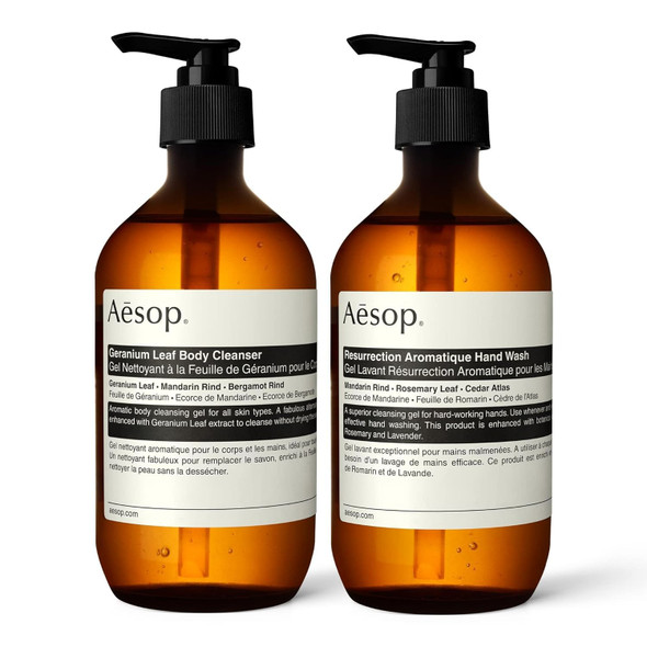 Aesop Reverence Aromatique Hand Wash & Geranium Leaf Body Cleanser Paraben, Cruelty- & Vegan 500mL/16.67oz (Set of 2)