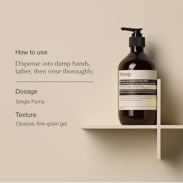 Aesop Reverence Aromatique Hand Wash Gentle Exfoliating Hand Wash with Finely Milled Pumice 500mL / 16.9 oz + Eleos Nourishing Body Cleanser Sample