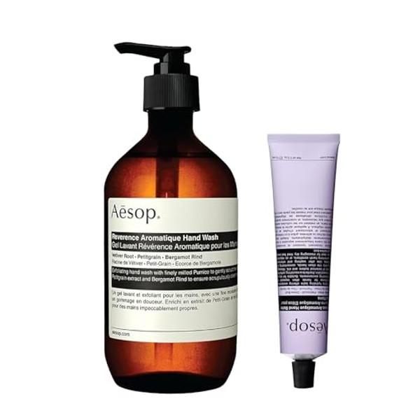 Aesop Reverence Aromatique Hand Wash (16.9 oz) + Eleos Aromatique Hand Balm (2.5 oz) Hand Care Set to Exfoliate and Nourish Set of 2