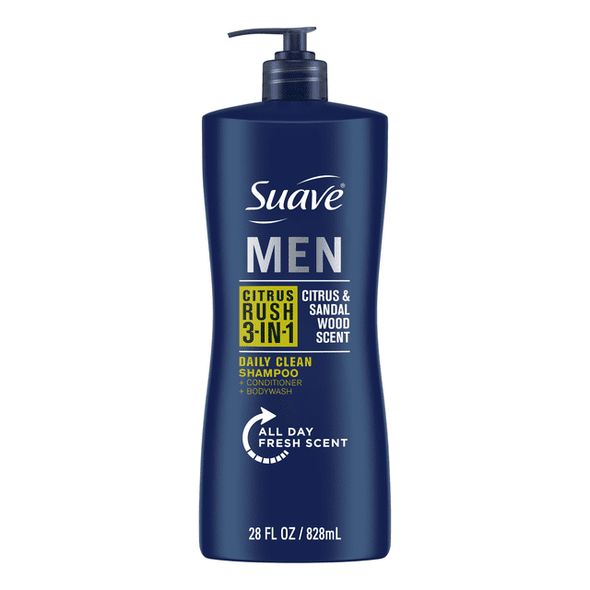 Suave Men 3 in 1 Shampoo Conditioner and Body Wash Citrus Rush 28 oz